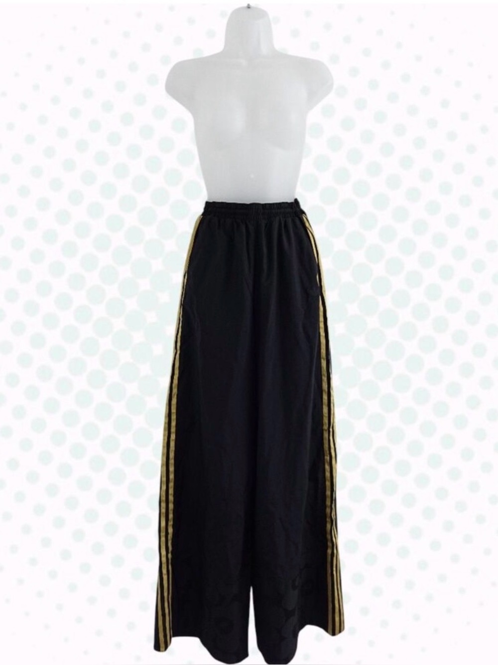 Adidas x Marimekko Black & Gold Floral Wide Leg Pull On Athletic Pants Size S